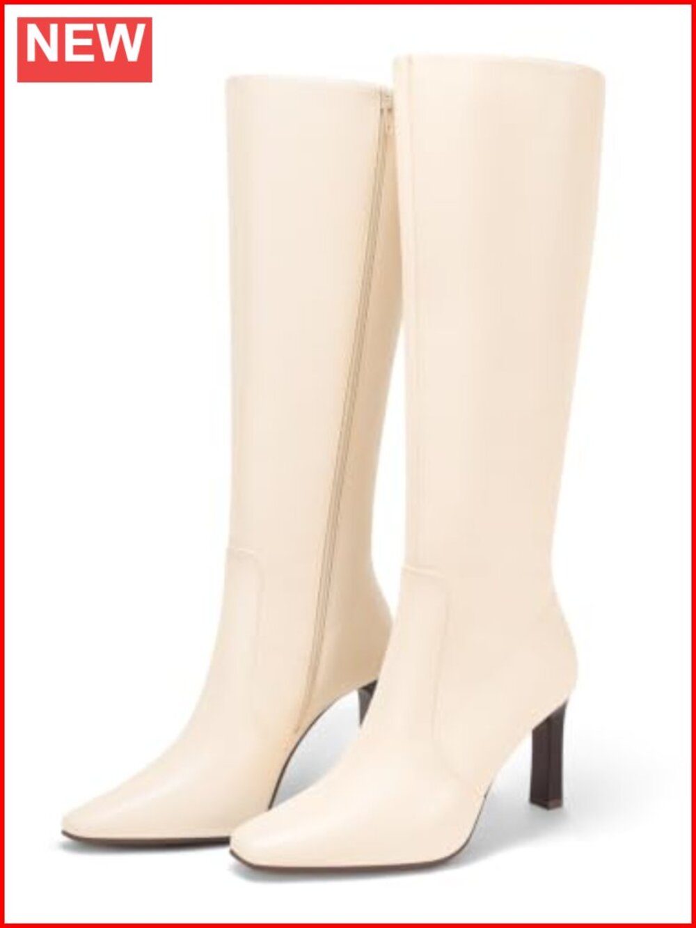 Womens Knee High Boots Faux Leather Square Toe Chunky Heel Side Zip Tall